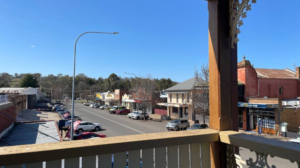 View from the new deck extension at the top of Molong's Telegraph Hotel, which looks up and down either side of the historic Bank Street. Picture by Emily Gobourg.