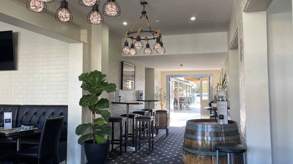 The renovated dining room at the Telegraph Hotel in Molong alongside the hallway to a new beer garden coming soon. Picture by Emily Gobourg.