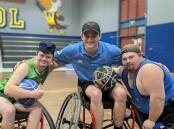 Chester Durant, Sam Haeata and Sam Taylor at the wheelchair basketball hosted at the Cowra High School auditorium.
