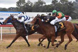 Yael's Delight with Teaghan Martin in the saddle holds off the fast finishing Mystic Flame to win the second race at Cowra on Saturday.
