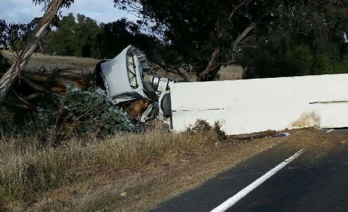 An accident involving a Cowra driver and a truck owned by a Cowra company, overturned and closed part of the road on The Escort Way. Photo: LIVE TRAFFIC NSW/FACEBOOK